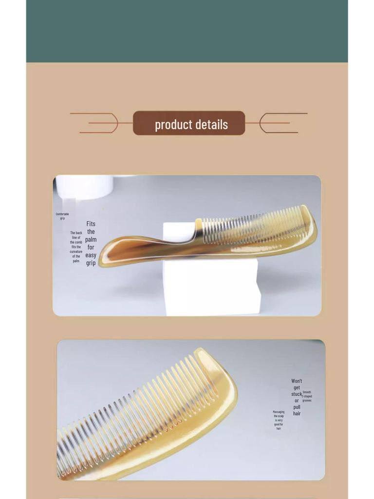 Premium Thick Tooth Cow Horn Hair Comb for Long Hair - Massage Comb Gift