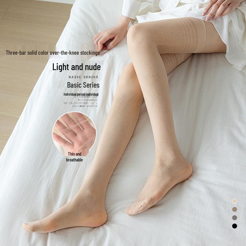 Ultra-thin Nude Anti-snag Over-the-Knee Stockings with Non-slip Stripes