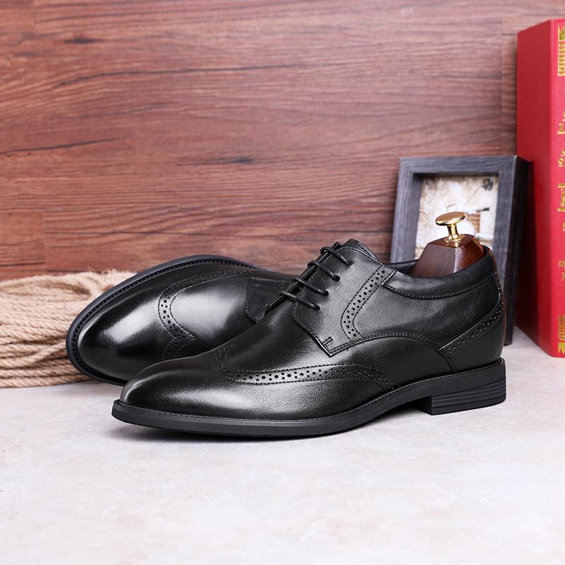 Elegant Men'S Shoes Inner Heightening Leather Shoes Brock Retro Men'S Shoes Formal Wedding Shoes Men'S Lace-Up Shoes