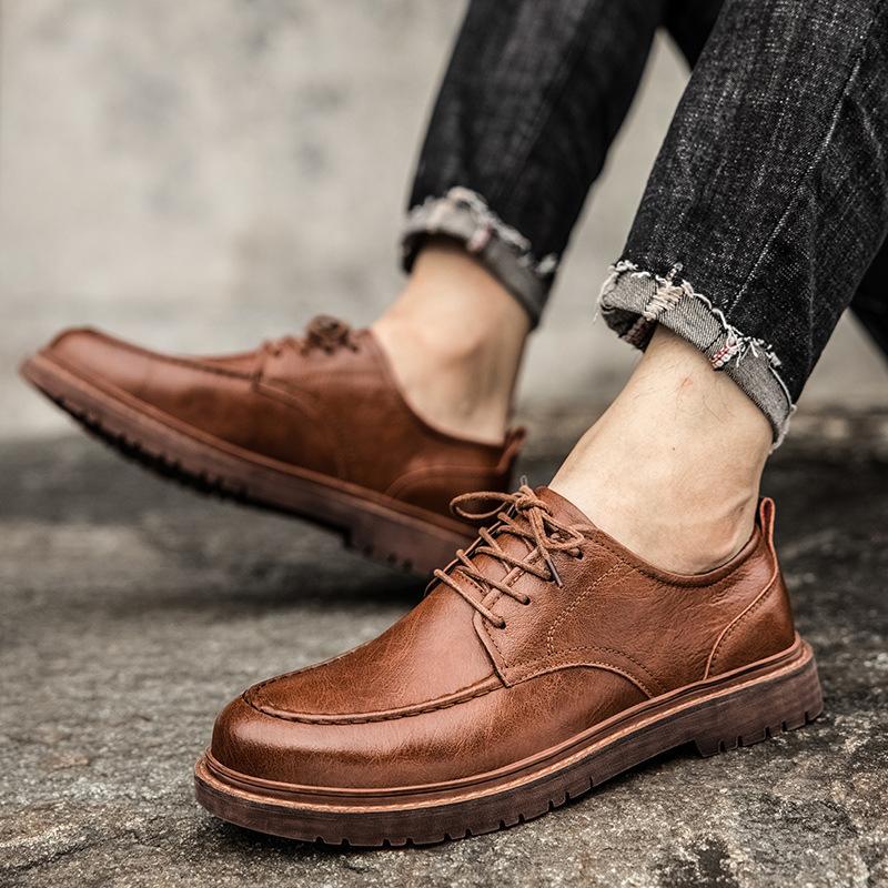 Men's Shoes Winter Trendy Shoes Men's Autumn and Winter Tooling Casual Leather Shoes Men's Versatile British Small Leather Shoes Men's Tooling Style