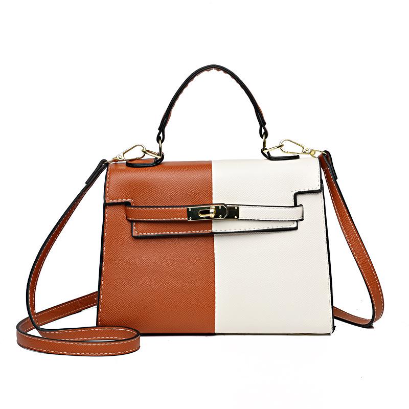 Color Block Kelly Bag: Trendy Two-Tone, Large Capacity, Versatile Shoulder & Crossbody Bag for Work Commute.