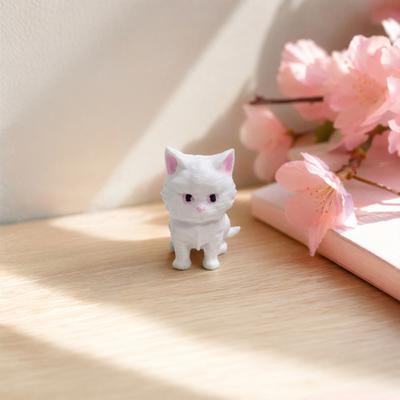 2PCS 3D Printing Cat Ornament, Matte White Mini Desktop Decoration, Durable One-Piece Molding Healing Cat Figurine, for Home Office Decor
