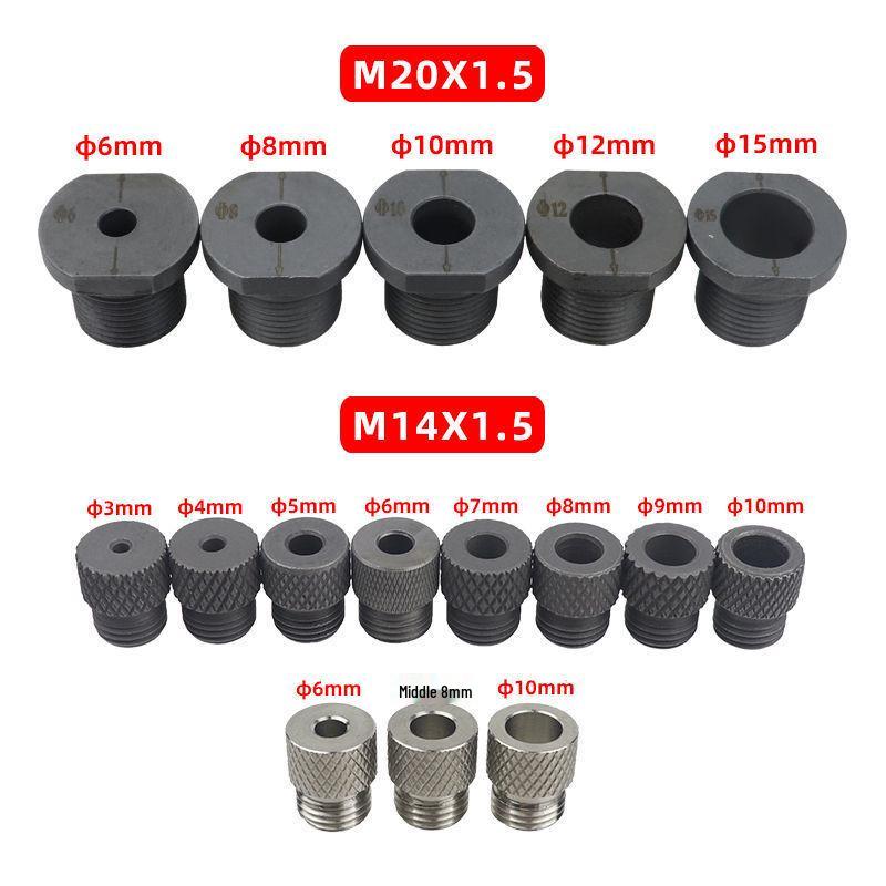 3-in-1 Locher-Set: 3-15mm Rändel-Bohrungsbuchsen, Positionier-Gewindebuchse, Messing-Anschlagmutter, Schraubenschlüssel