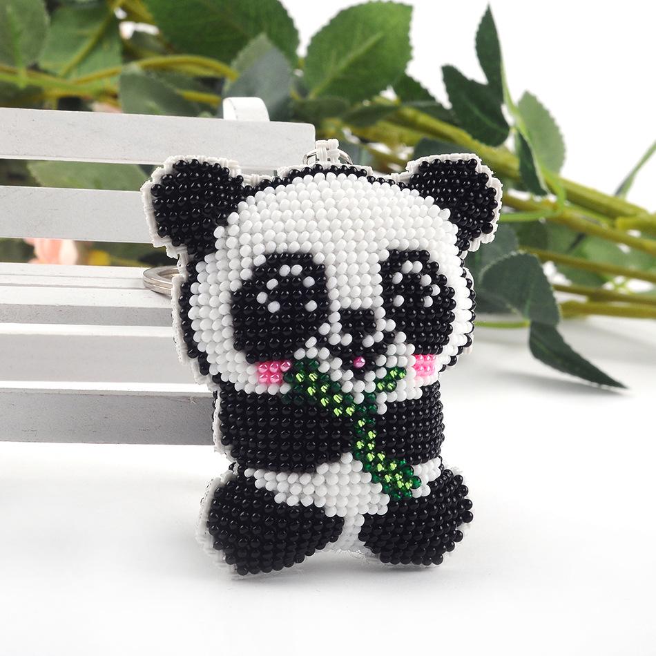 Beaded Panda Bamboo Keychain Pendant - Double-Sided Cartoon Cross-stitch Embroidery Kit