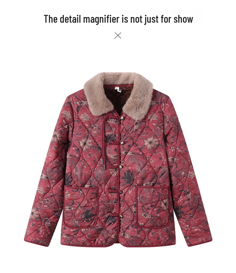 Mom's 2025 Stylish Autumn/Winter Velvet-Lined Floral Coat for Middle-Aged & Elderly Women