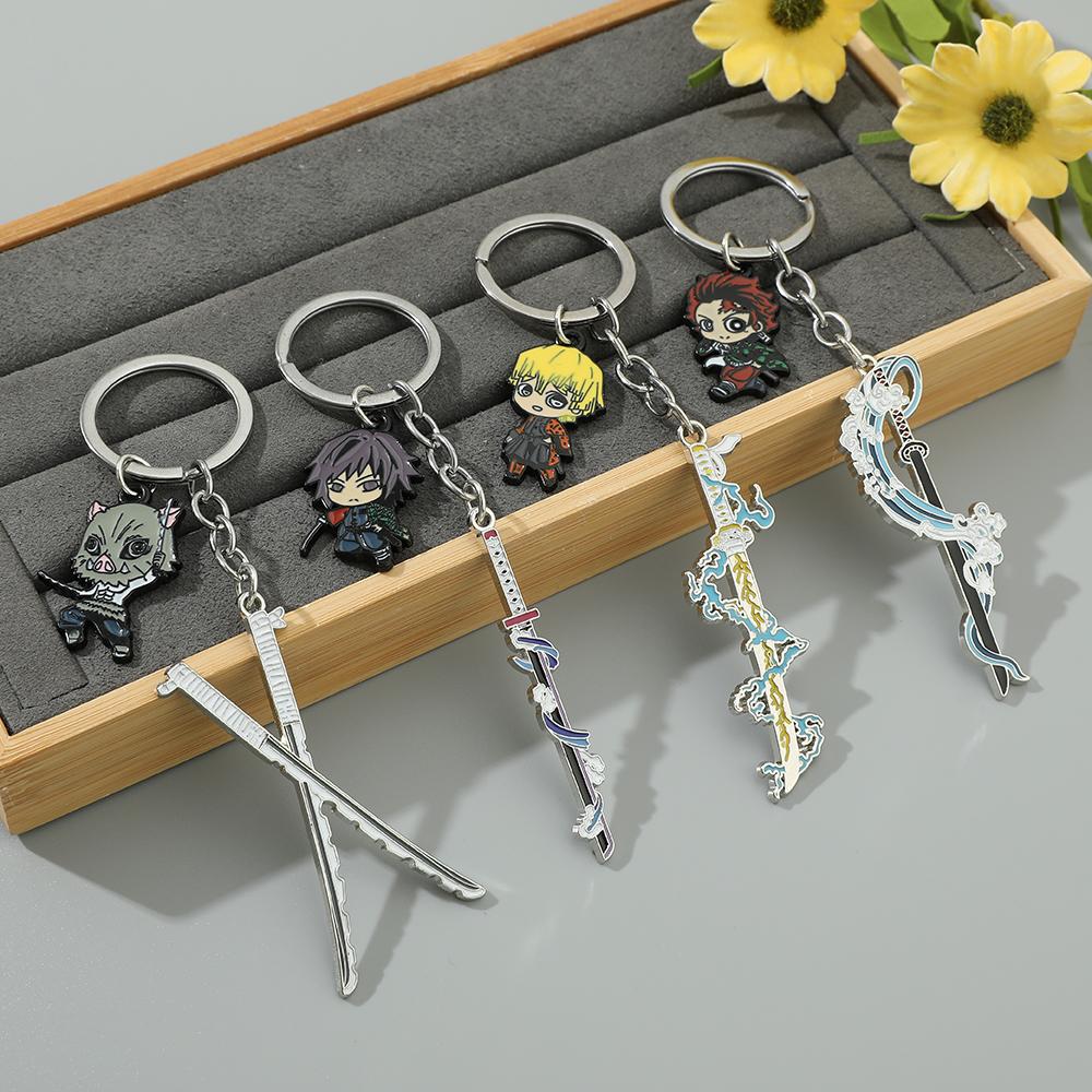 Anime Keychain Kimetsu No Yaiba Figure Kamado Tanjirou Weapon Pendant Keyring Car Key Holder Jewelry Accessories