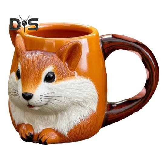 Cană de cafea cu veveriță 3D drăguță vulpe ceai cană creativă cu tematică animală ceașcă lucrată manual cadou creativ de ziua de naștere pentru prieteni copii