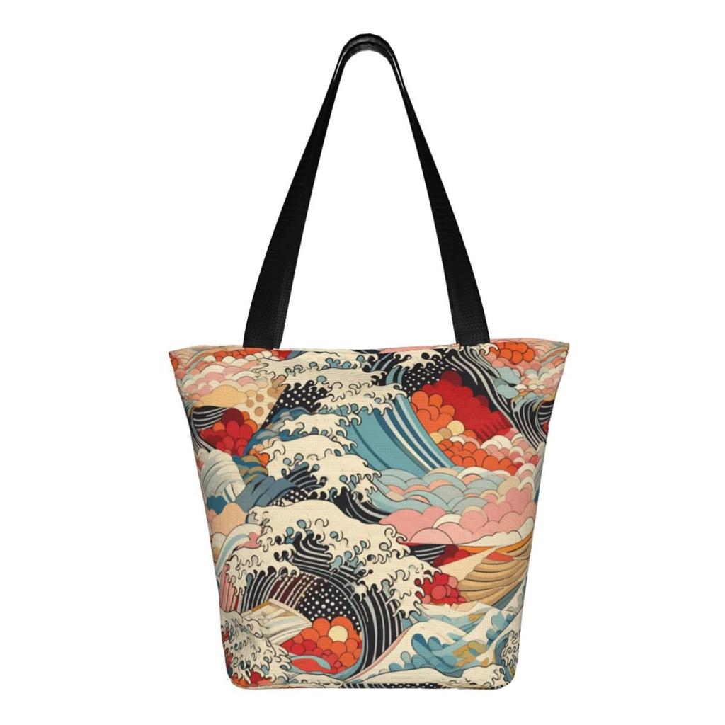 DADABULIU Bunte Wellen-Tragetasche Japanische Japanische Umhängetasche für Herren und Groß Perfekt für den Weg zur Arbeit oder Schultasche, Stil, Muster, Damen,