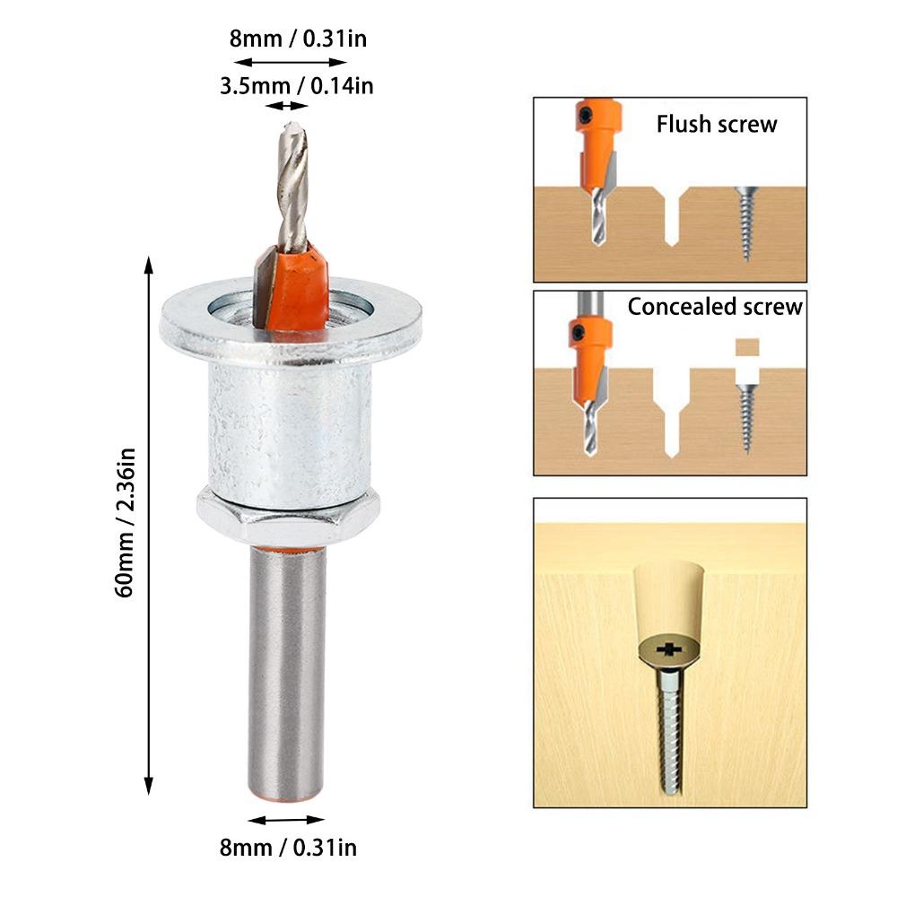 3.5 x 8mm Adjustable Depth Bit Silver Color Taper Hole Drill Woodworking Drill Bit Woodworking
