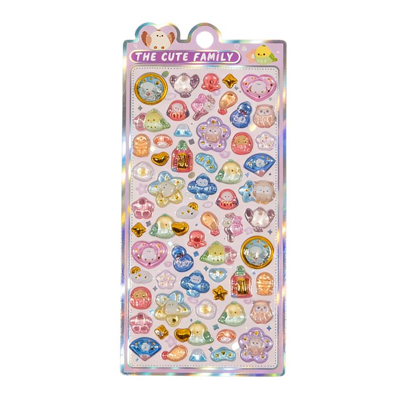 Cartoon Cute Animal Crystal Relief 3D Stickers Scrapbooking Journaling Diary Phone Case Decoration