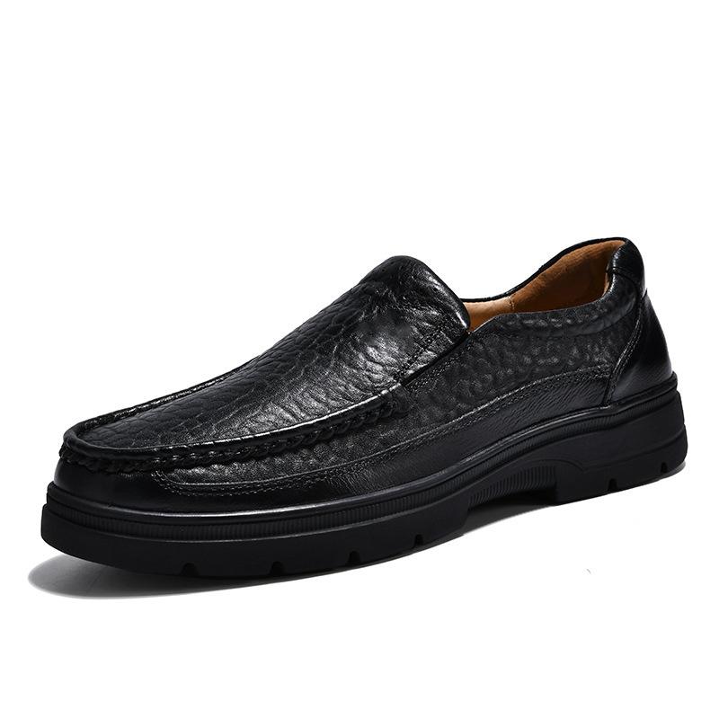 Embossed Crocodile Pattern Large Size Foot Cover Business Casual Men's Shoes First Layer Cowhide Leather Shoes Medium and Old Loafers