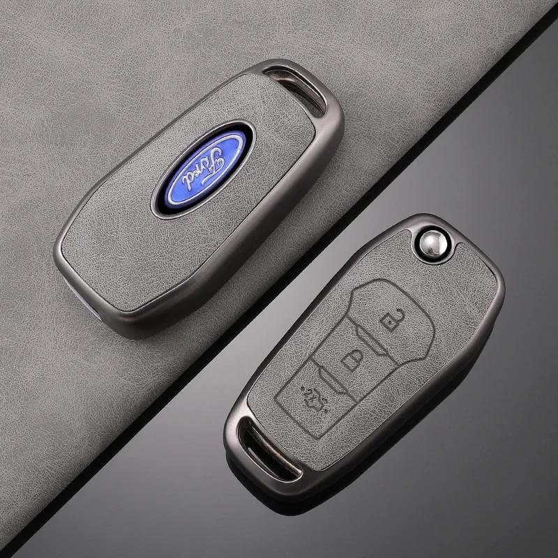 Car Sticker 2026 Ford TPU Car Flip Key Cover Case Protective Shell Bag Keychain Holder For Ford Fusion Fiesta Escort Mondeo Ever
