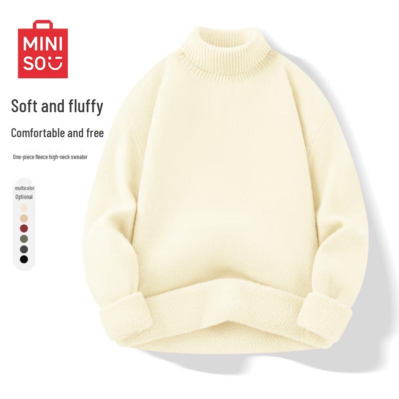 MINISO Men's Fleece-Lined Turtleneck Knit Sweater