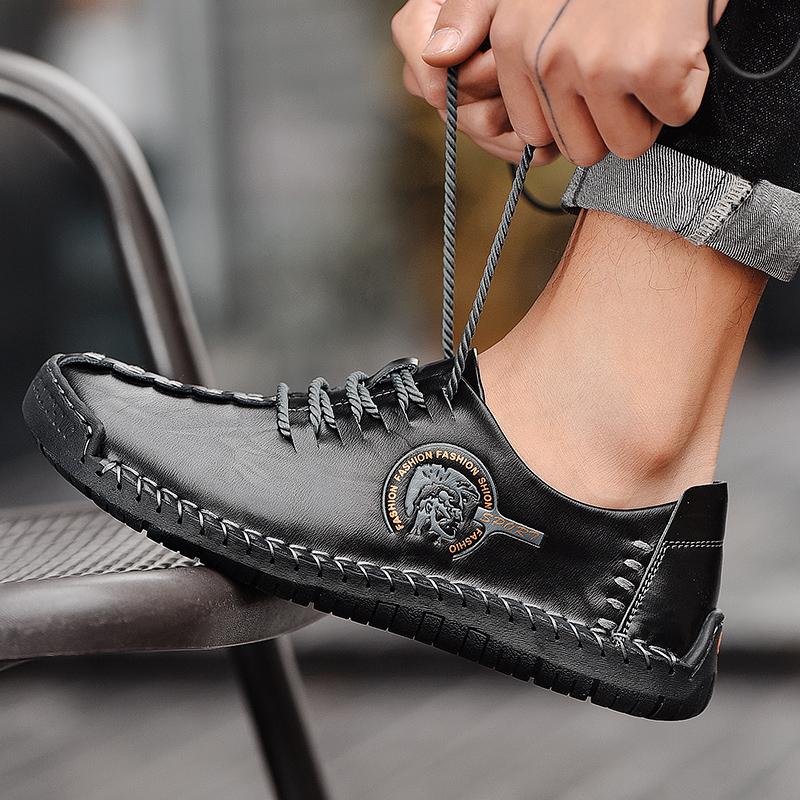 Pantofi casual retro pentru bărbați, cizme casual din piele naturală lucrate manual, mărime mare, ghete la gleznă