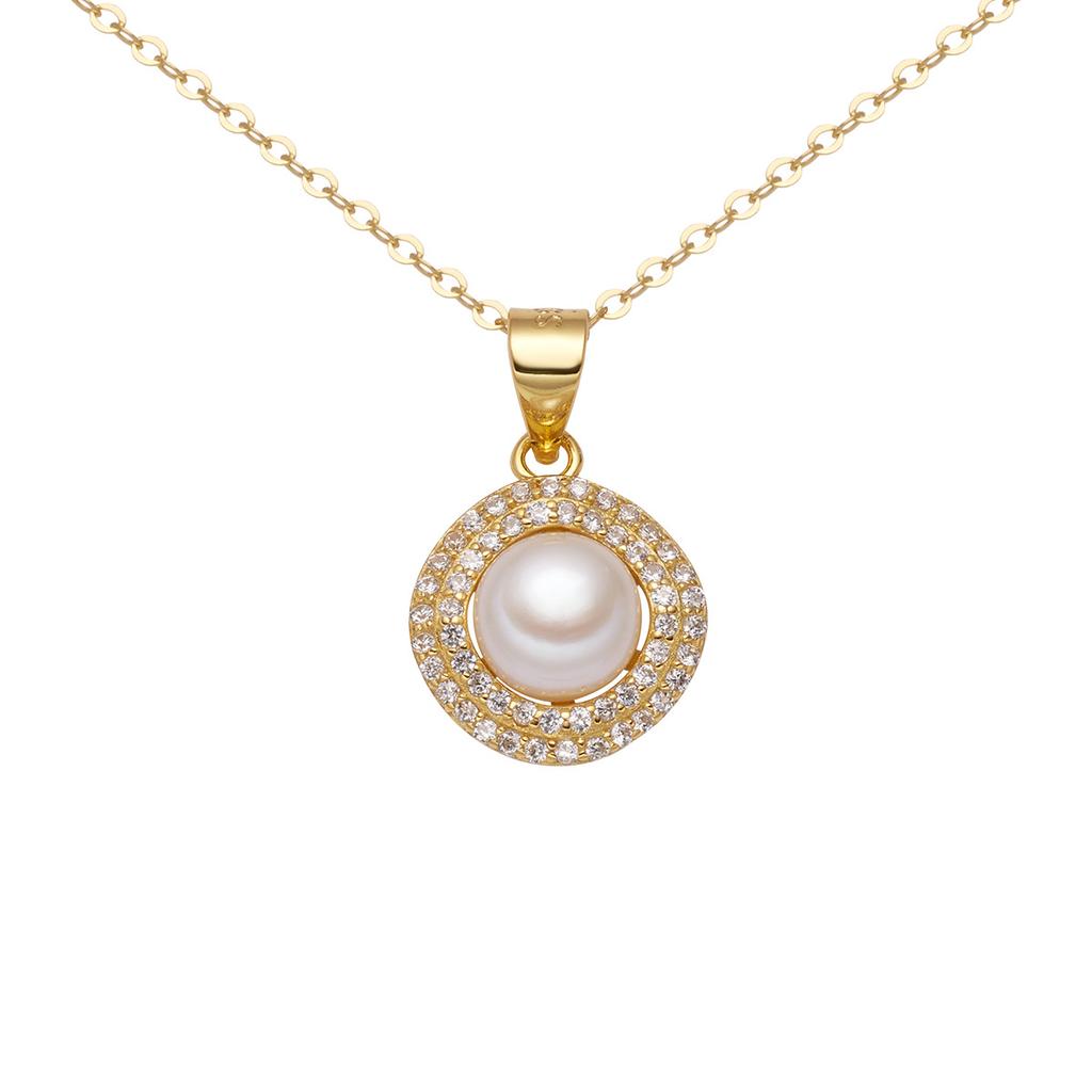 S925 Sterling Silver Round Pearl Necklace Women's Vintage Clavicle Chain Natural Freshwater Pearl Pendant