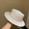 Women's summer beach straw hat beach shade sun protection color blocked flat top sun hat British versatile top hat