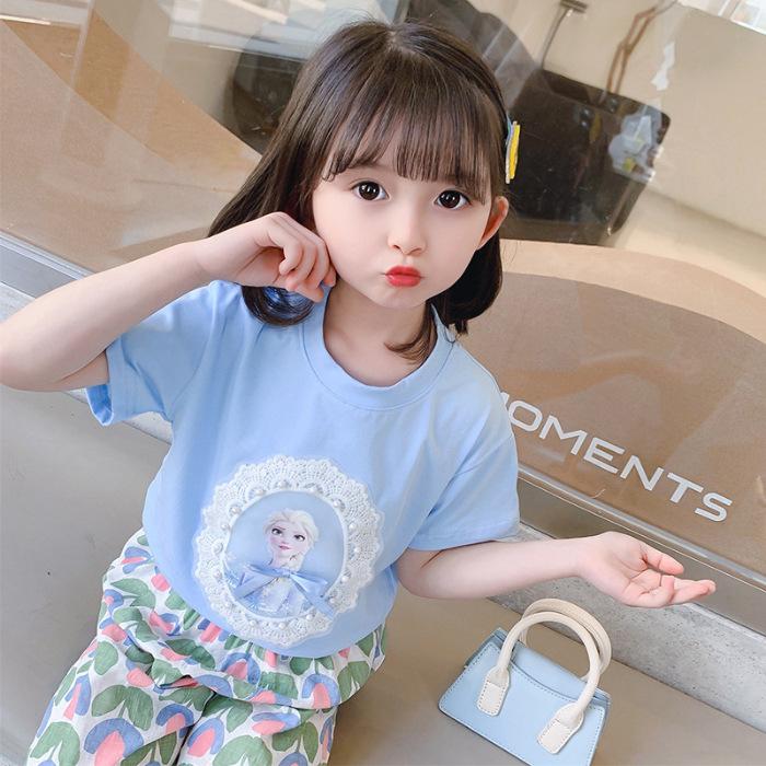 Girls Summer Cartoon Princess Short Sleeve T Shirt Cute Kids Top