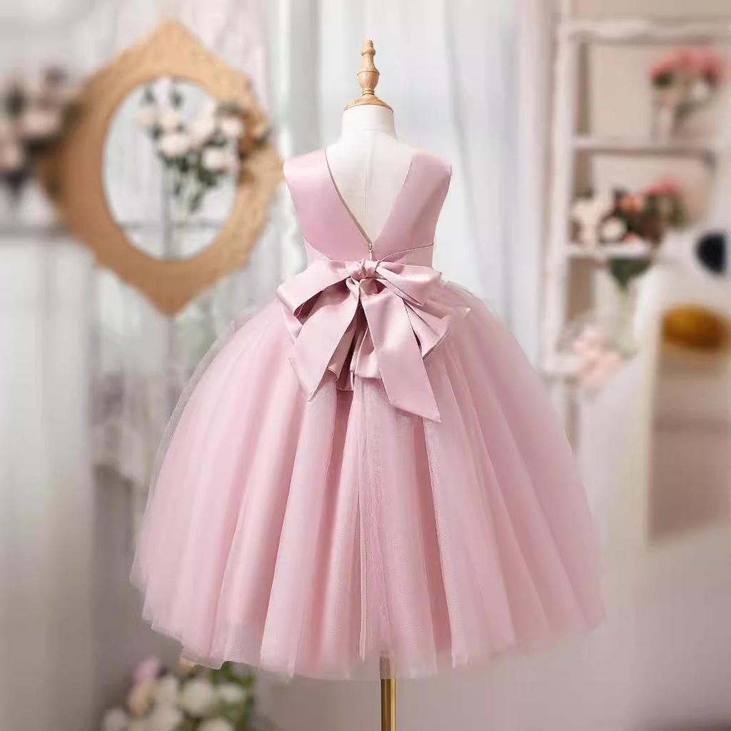 Girls' Sleeveless Puffy Mesh Princess Dress with Bow - Spring/Summer European & American High-End Fashion.