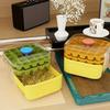 Compact Double Layer Ice Cube Tray with Lid and Bin, One-Click Demolding, Pull-Out Ice Drawer with Portable Handle with Shovel