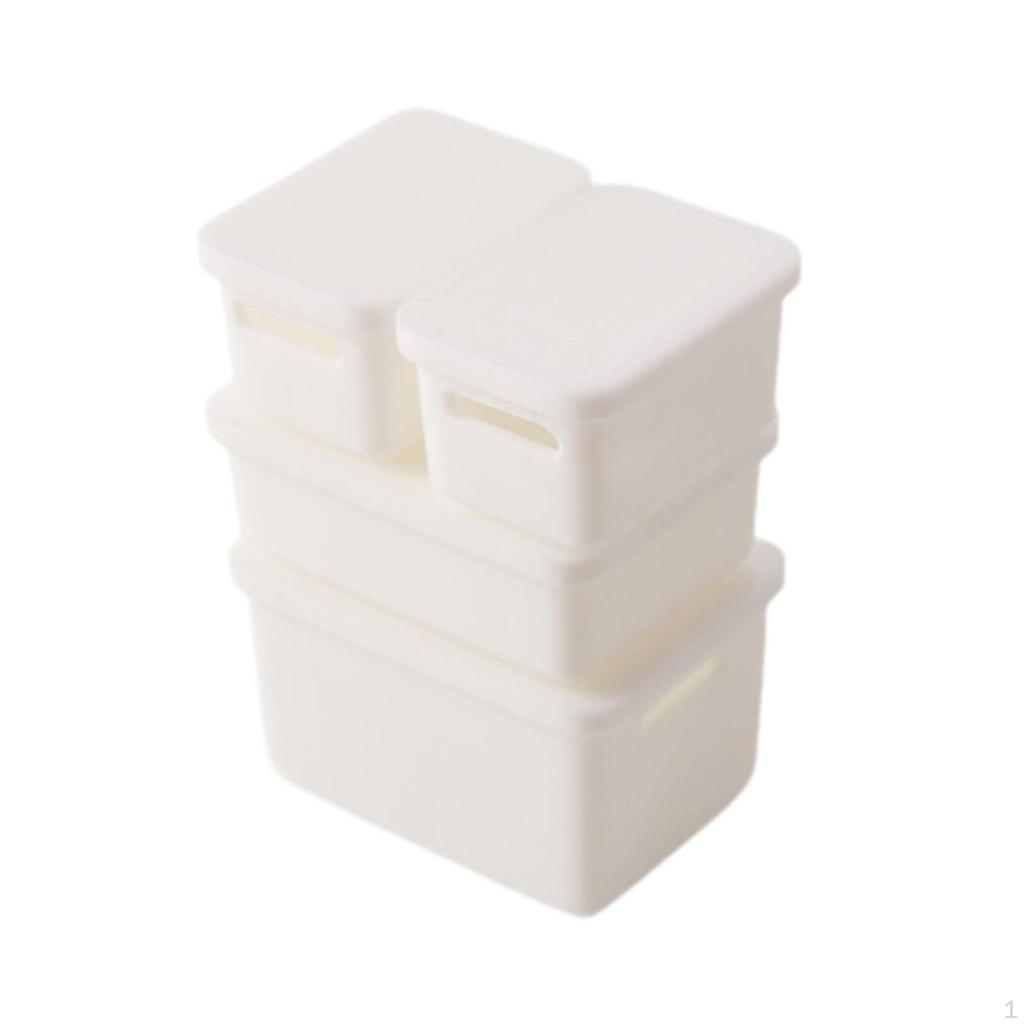 4 Pieces 1/12 Dollhouse Storage Box Doll House Accessories 1: 12 Scale Decor for Bedroom