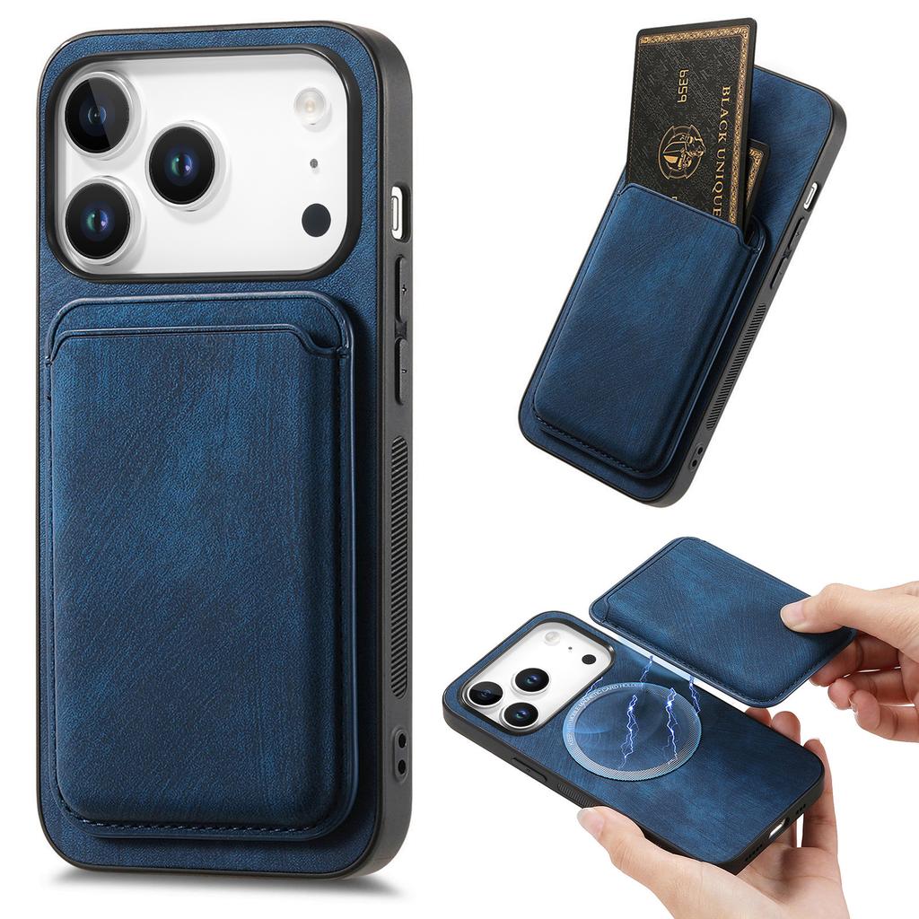 For iPhone 17 Pro Case Compatible with MagSafe Leather Back Cover with Detachable Card Holder