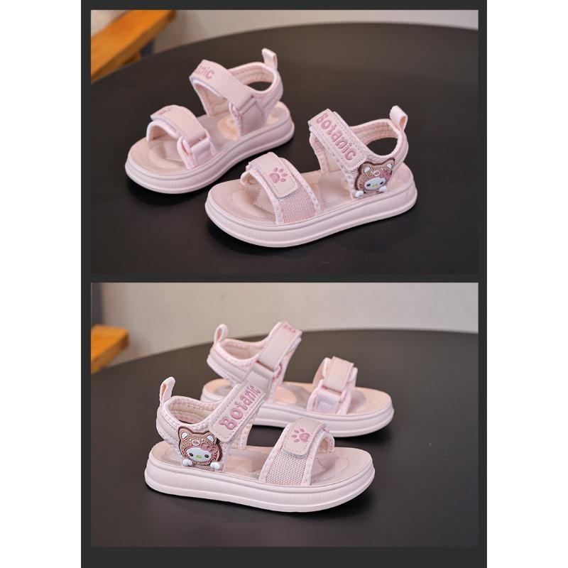 New Spring/Summer Kids' Open-Toe Beach Sandals - Adorable Bear Print Girls' Sandals with Hook & Loop Closure