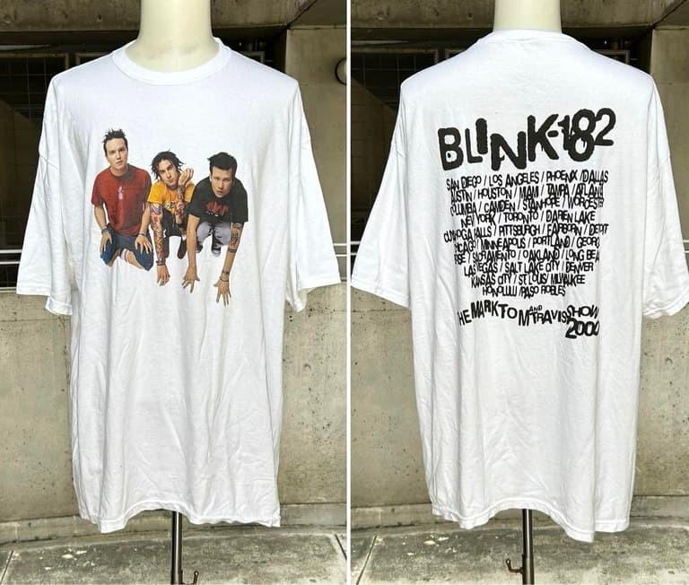 

Blink-182 Тур 2000 біла двостороння футболка класичний стиль QT3641 Унісекс Футболка XXXXL