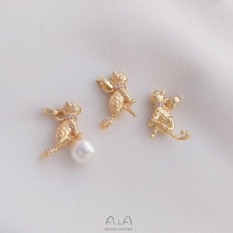 14K Gold Filled Zirkonia Eingelegter Katzenanhänger für DIY Schmuck