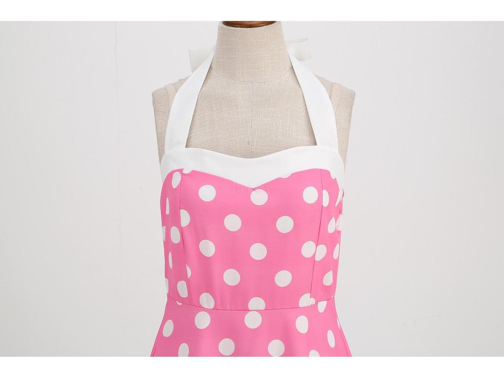 Retro Polka Dot Halter Flared Dress - European & American Hepburn Style with Lace-up Backless Design for Bridesmaid or Performance