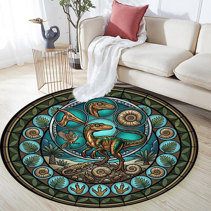 Dinosaur Fossil Glass Round Area Rug Under Office Chairs Bedroom Living Room Home Decor