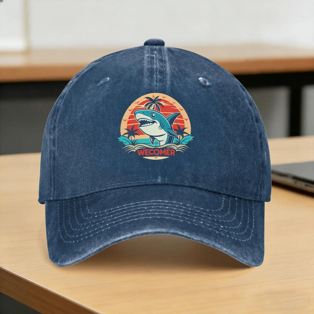 Retro Shark Cliparts Sun Baseball Cap Unisex Women Custom Logo Hip Hop Hats Summer Fashion Kpop Rock Breathable Baseball Caps