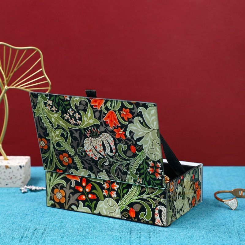 Botanical Illustration Glass Jewelry Box With Mirror Lid Elegant Earrings Rings Necklaces