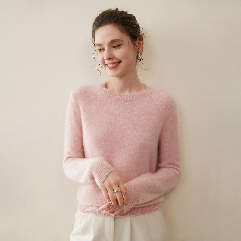 Women's Cashmere Round Neck Solid Color Breathable Knit Pullover Sweater