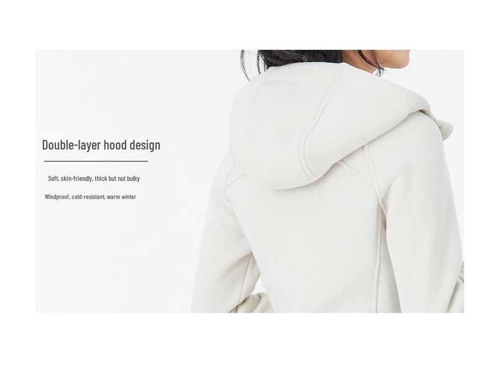 Luqilulu Women's Winter Plus Velvet Warm Hooded Slim Fit Outdoor Sports Jacket