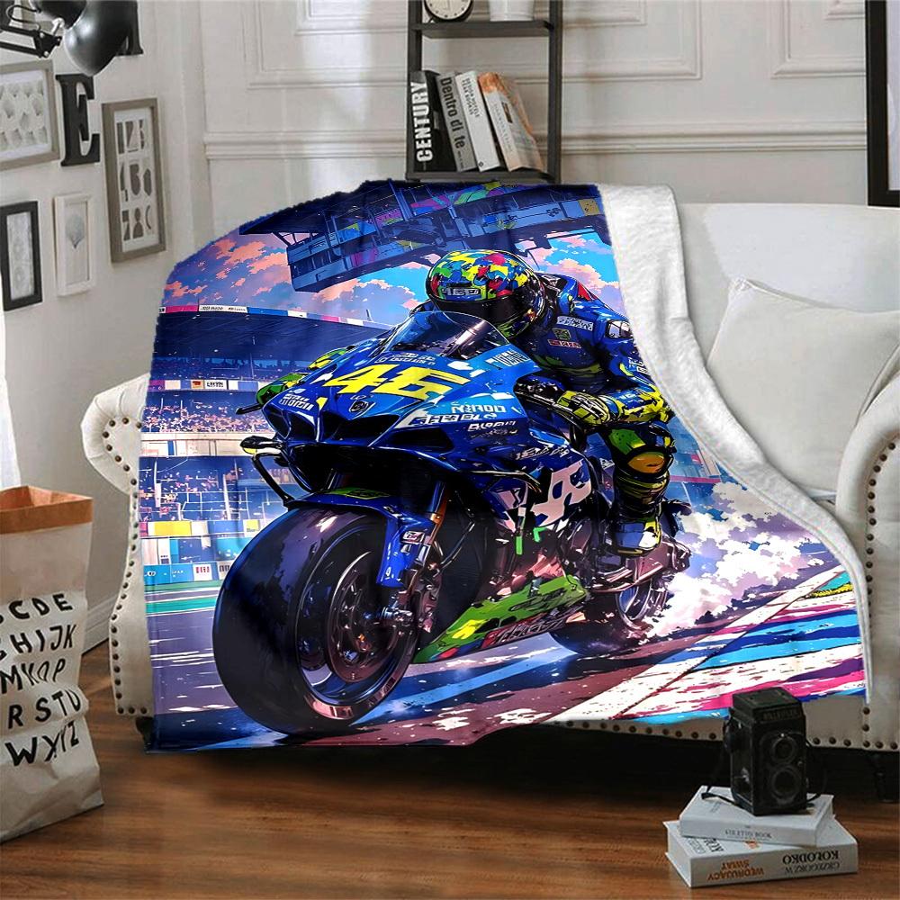 1pc Motorcycle Racing Blanket Lightweight Flannel Blanket Throw Blanket For Sofa, Bed, Travel, Camping, Livingroom, Office, Couch