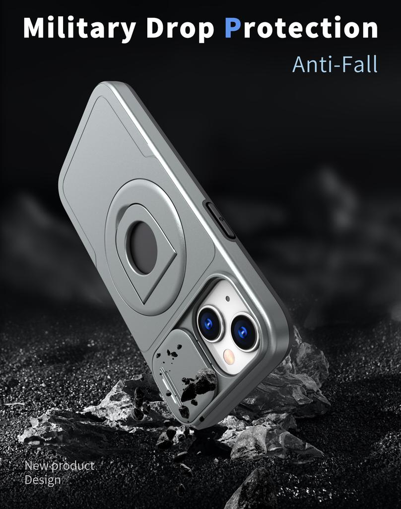 Luksusowe Wojskowe Magnetyczne Przesuwane Etui Ochronne na Aparat Dla iPhone 16 15 14 13 12 11 Pro Max Plus X XS XR SE 8 7 Pokrowiec ze Stojakiem Pierścieniowym
