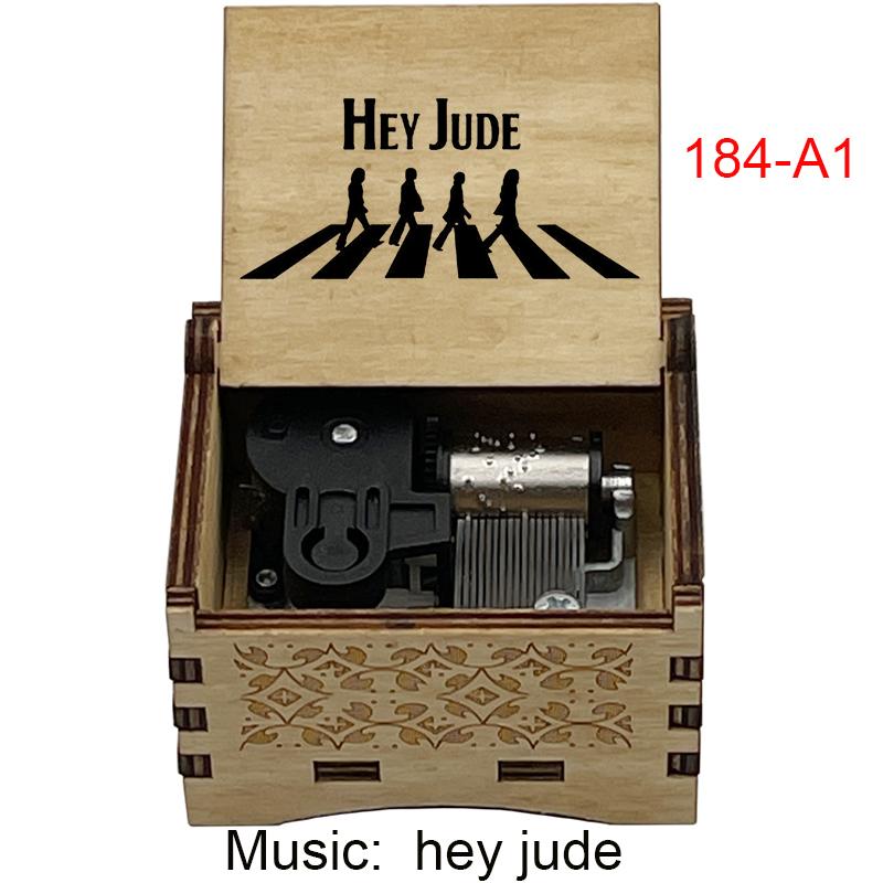 Vintage HEY JUDE Engraved Rectangle Wooden Music Box Hand Cranked Gifts for Lovers Friends (as the picture,Small)