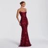 Women's Strapless Gold Embroidered Fishtail Evening Gown in Light Yellow
