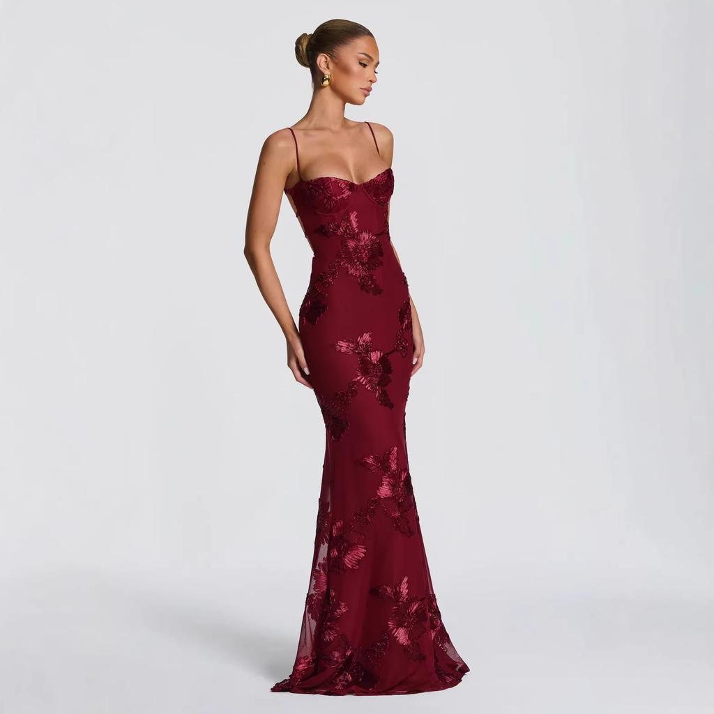 Women's Strapless Gold Embroidered Fishtail Evening Gown in Light Yellow