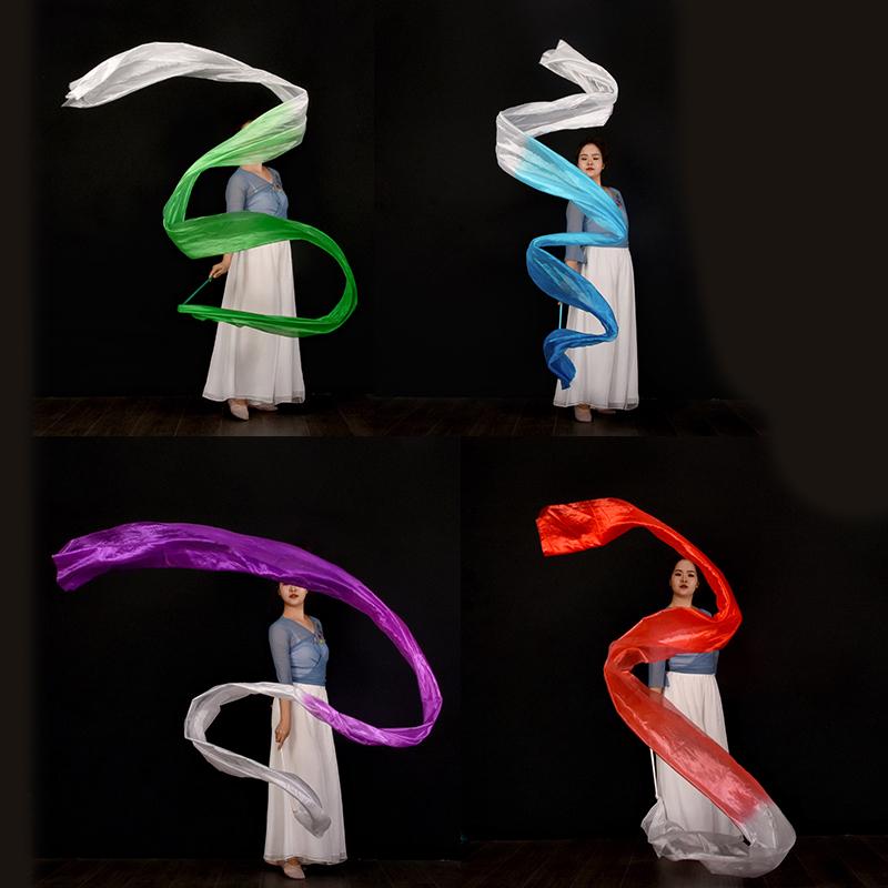 45*400cm Women Gradient Color Square Dance Belly Dance Practice Imitation Silk Streamer With Stick Chinese Style Flowy Ribbon