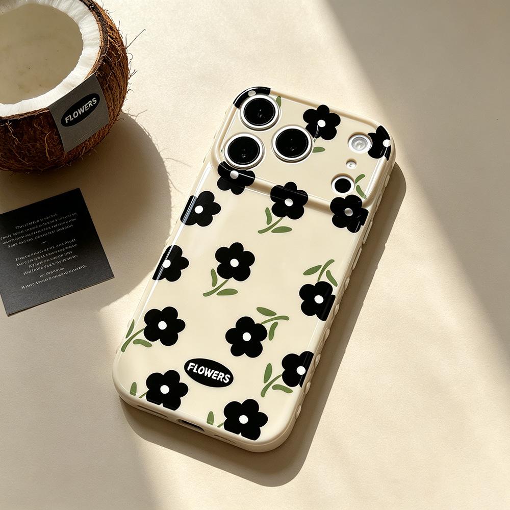 Black Flower Applicable Creative 17/15Pm Anti-drop Apple 17 Protective Case Niche iPhone16 Mobile Phone Case New apple 11