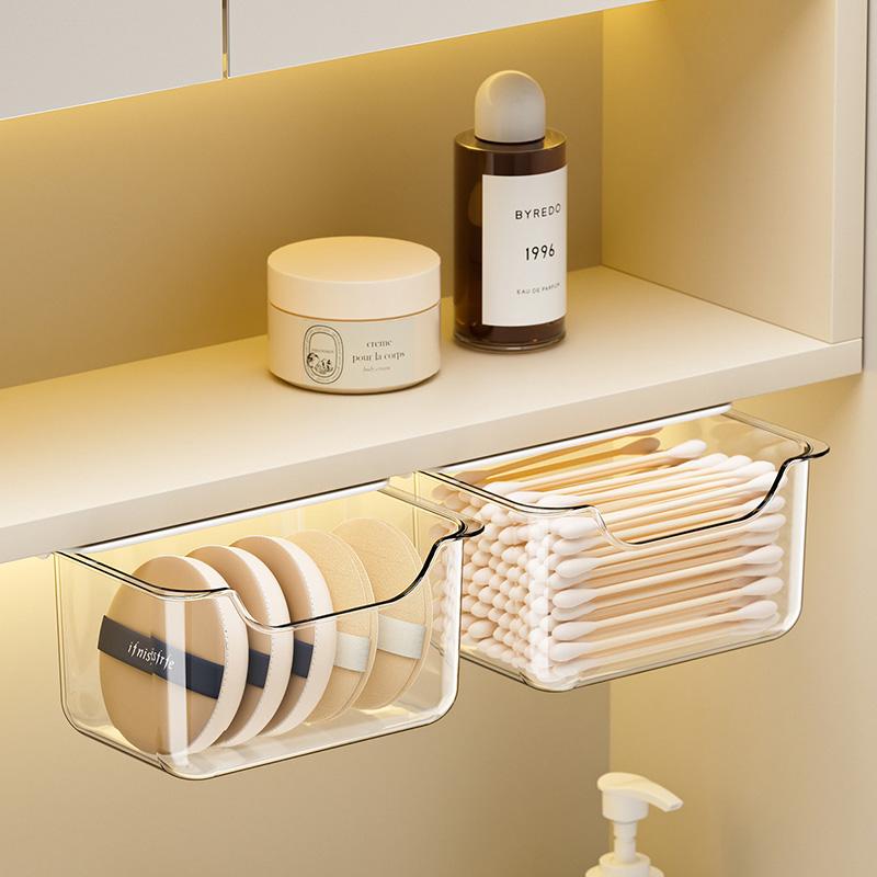 12pcs Drawer Storage Box Bathroom Transparent Suspended Cotton Swab Storage Box Under the Mirror Cabinet Pull-Out Storage Case