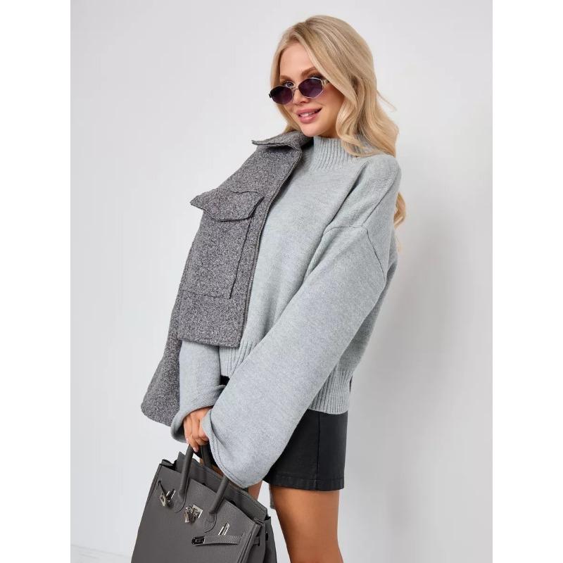 Autumn Winter High Collar Solid Simple All-match Sweater Ladies Flare Sleeve Fashion All-match Knitting Pullover Top