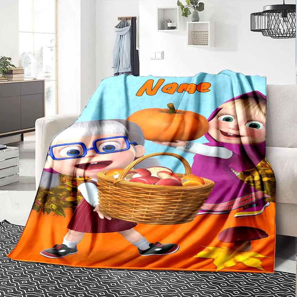 Customiz Name Personality Masha and the Bear Blanket Soft &Warm Sofa Office Bed Travel Lunch Break Blanket, Gift Suitable All Seasons