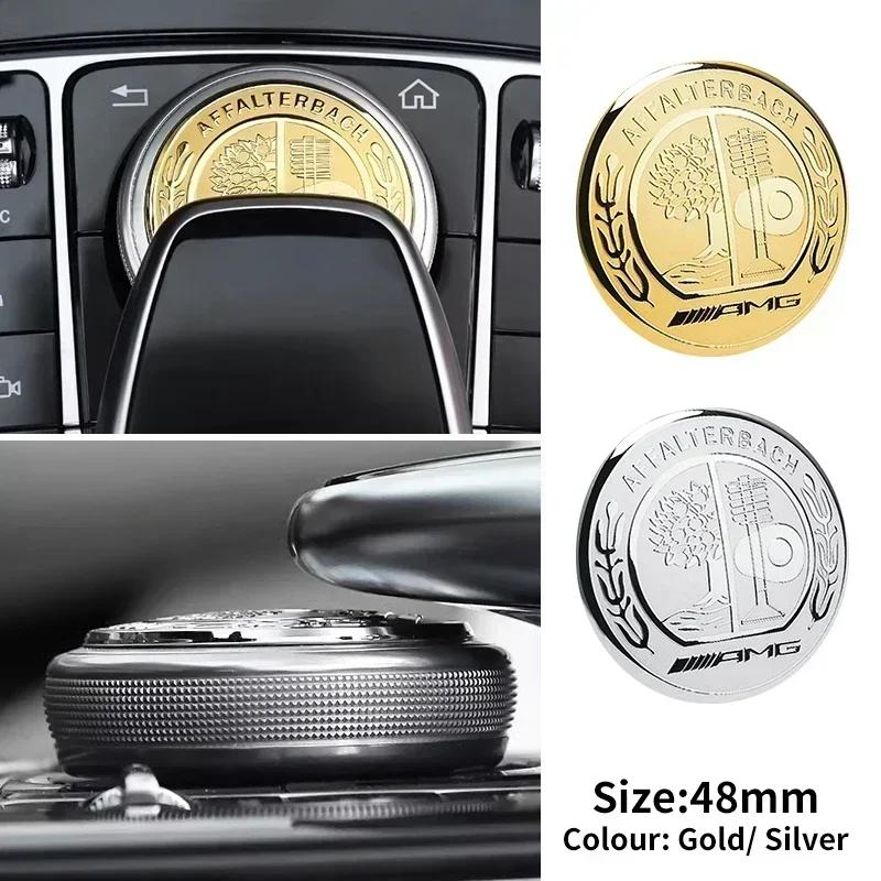 FJR5 For Mercedes Benz 1pcs 48mm Car Central Control Multimedia Knob Cover Sticker For Mercedes Benz AMG GLC GLE CLA GLA W205 W211 W2