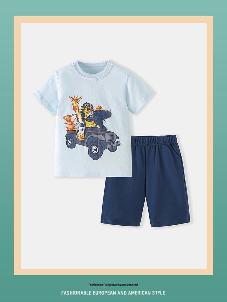 Children's Cartoon Animal Short Sleeve Suit, Spring/Summer Collection - 2-Piece Set for Ages 2-6