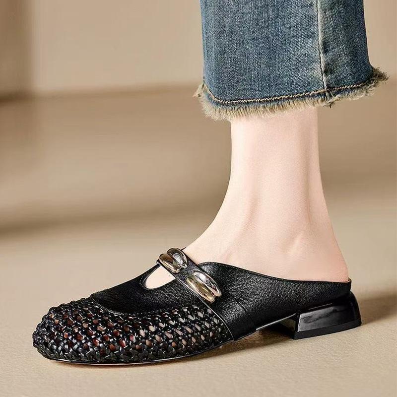 

Летние новые плетеные туфли с полыми отверстиями, полушлепанцы для улицы, с утолщенной подошвой, сандалии с закрытым носком, женские шлепанцы с закрытым носком 40 чёрный