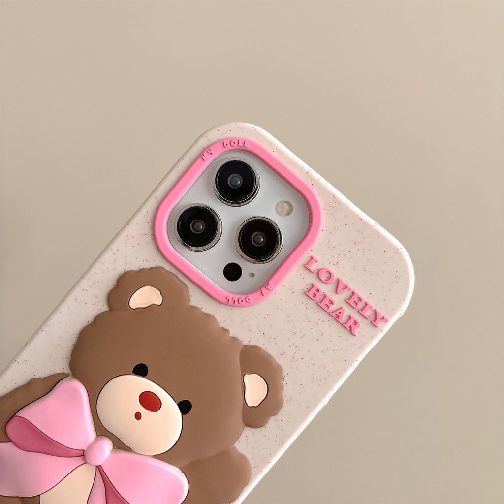 For iPhone 16 Pro Max Silicone Case Cute Bear Glitter Design Shockproof Phone Back Cover