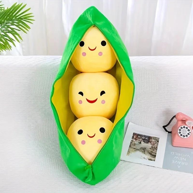 Kawaii Pea Stuffed Plush Plant Toy Cartoon Cute Creative Pea Doll Bean Girl Boy Sleeping Pillow Mat Gift for Girls Festival