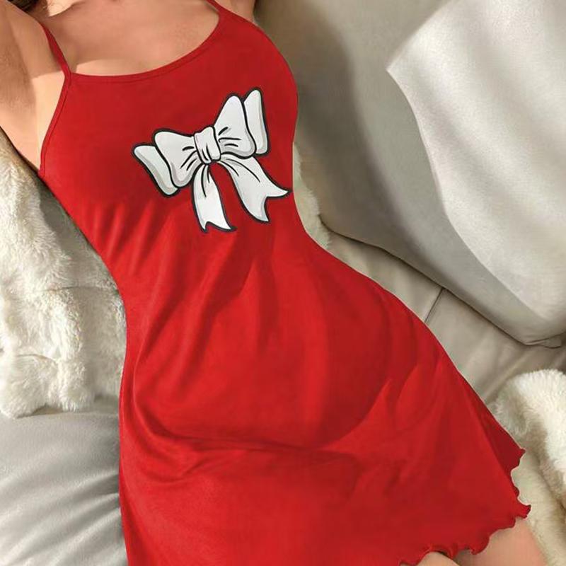 

Ночная рубашка женская спагетти бретельках мини платье бант слинг сексуальная домашняя пижама S красный